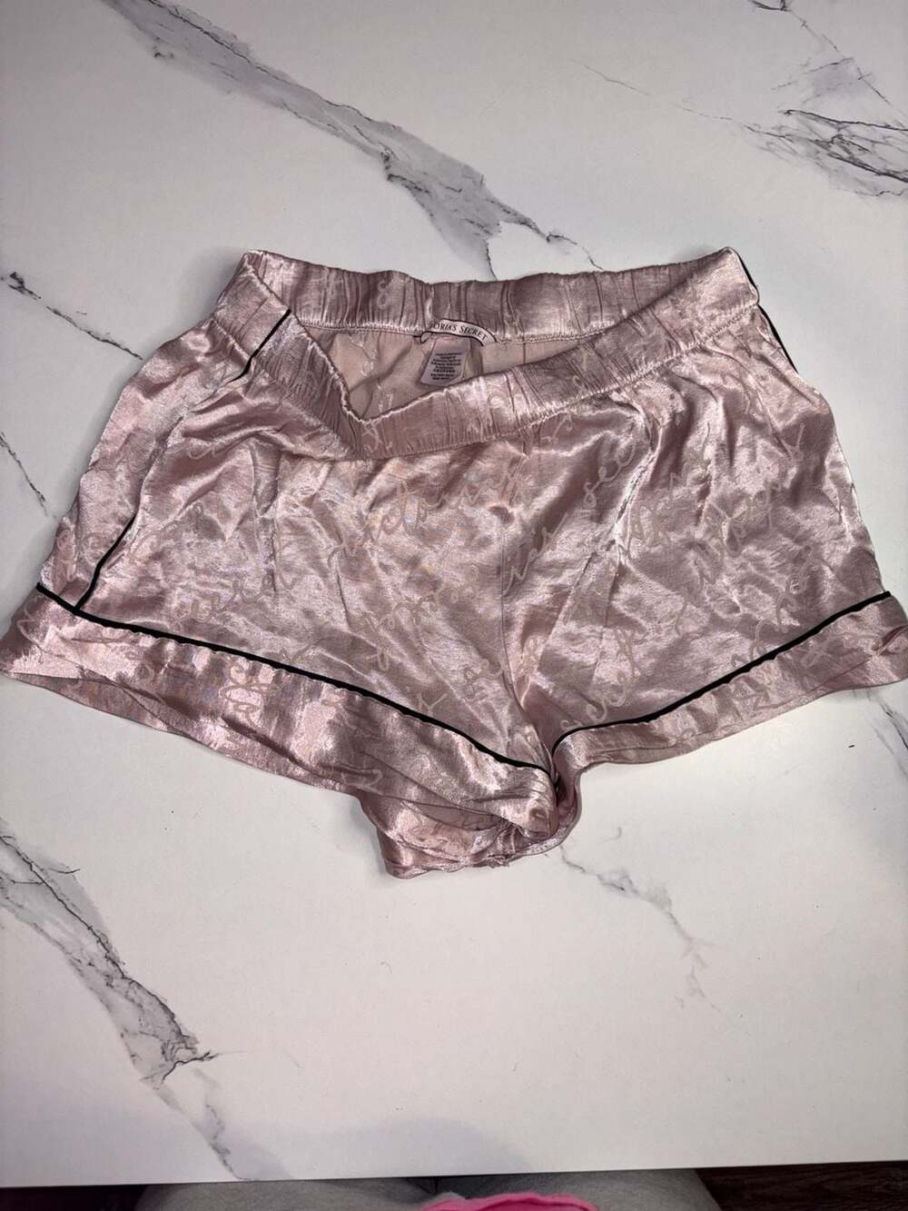 Victoria's Secret Satin Pajama Sleep Shorts Pink with Black Piping